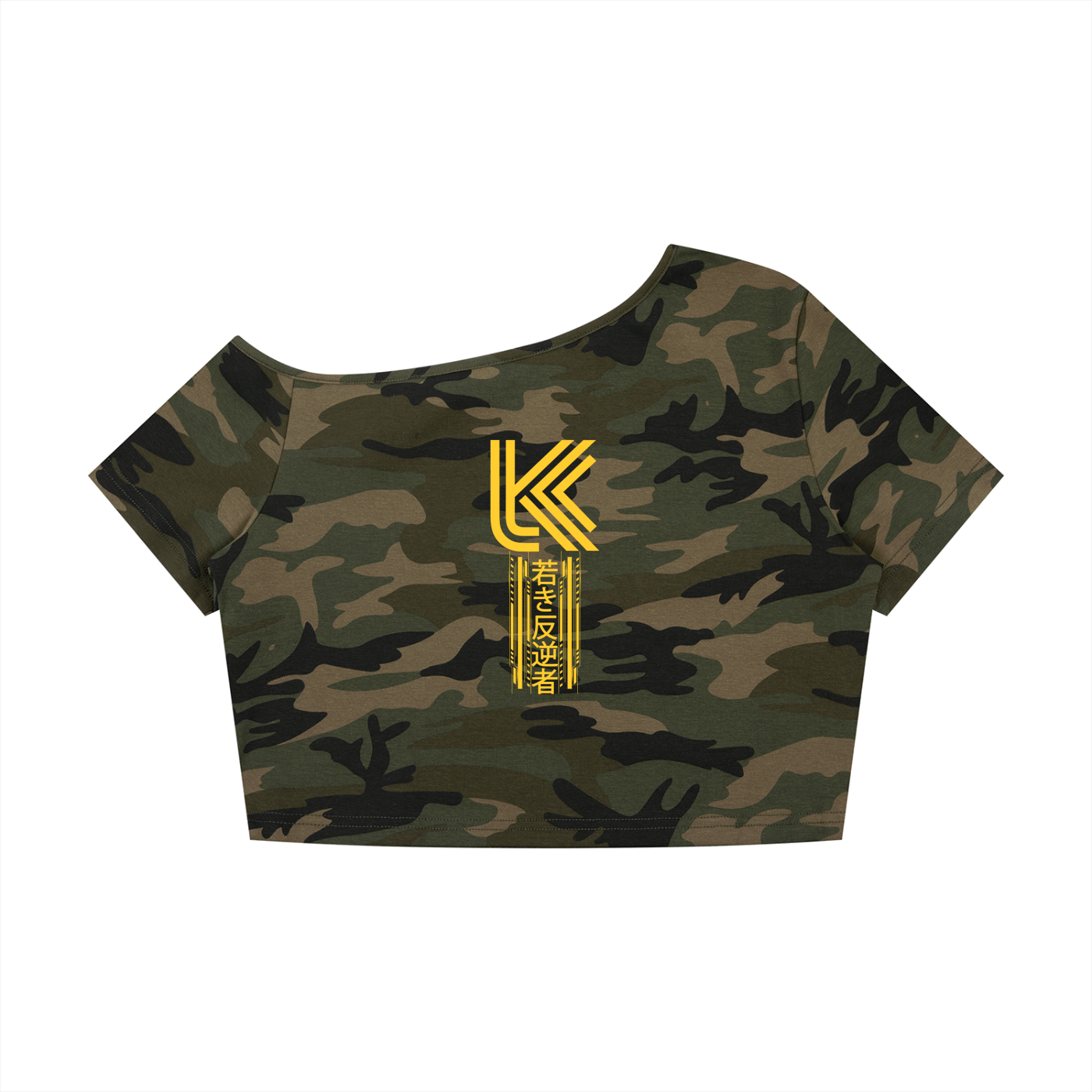 Women's Camo Off-Shoulder Crop T-Shirt