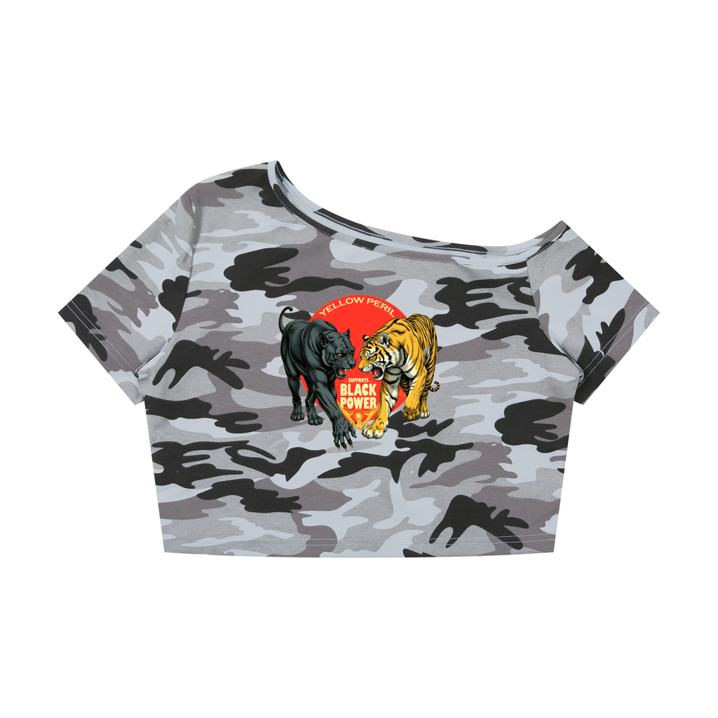 Women's Camo Off-Shoulder Crop T-Shirt