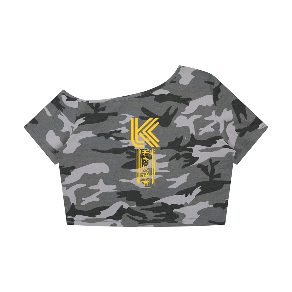 Women's Camo Off-Shoulder Crop T-Shirt