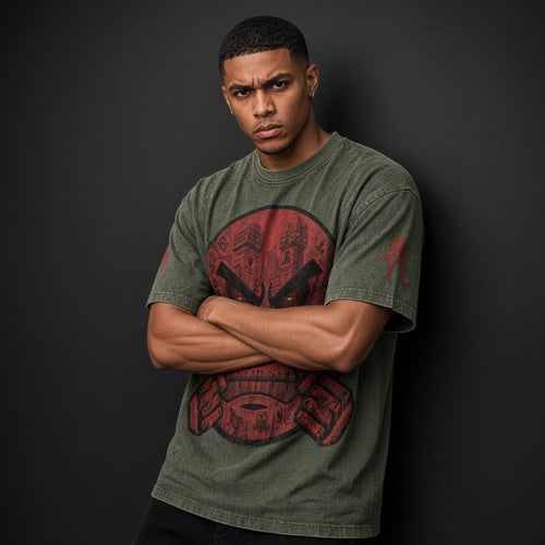 t-shirt "Nosmile"snow wash effect green