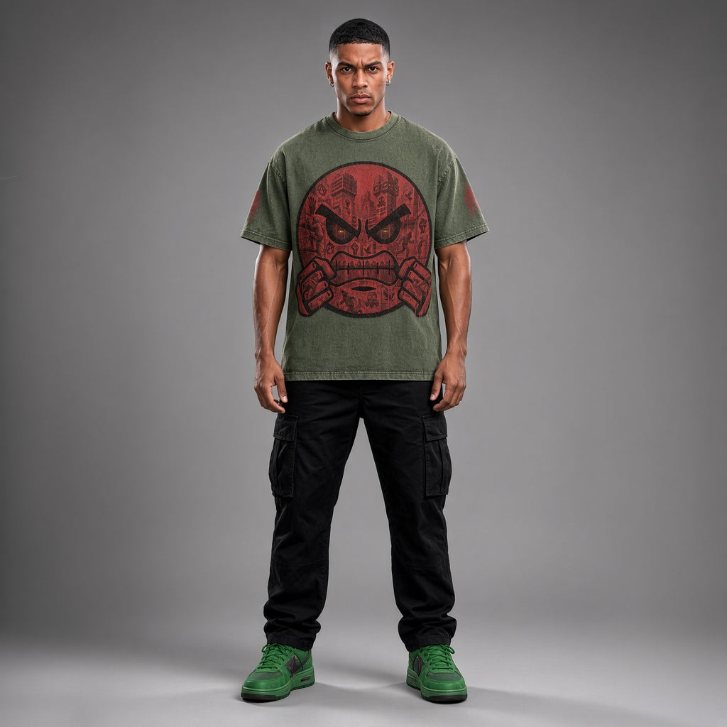 t-shirt "Nosmile"snow wash effect green