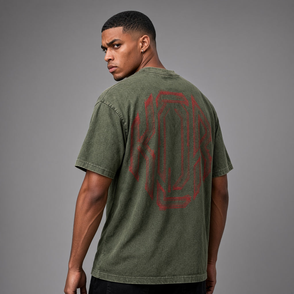 t-shirt "Nosmile"snow wash effect green