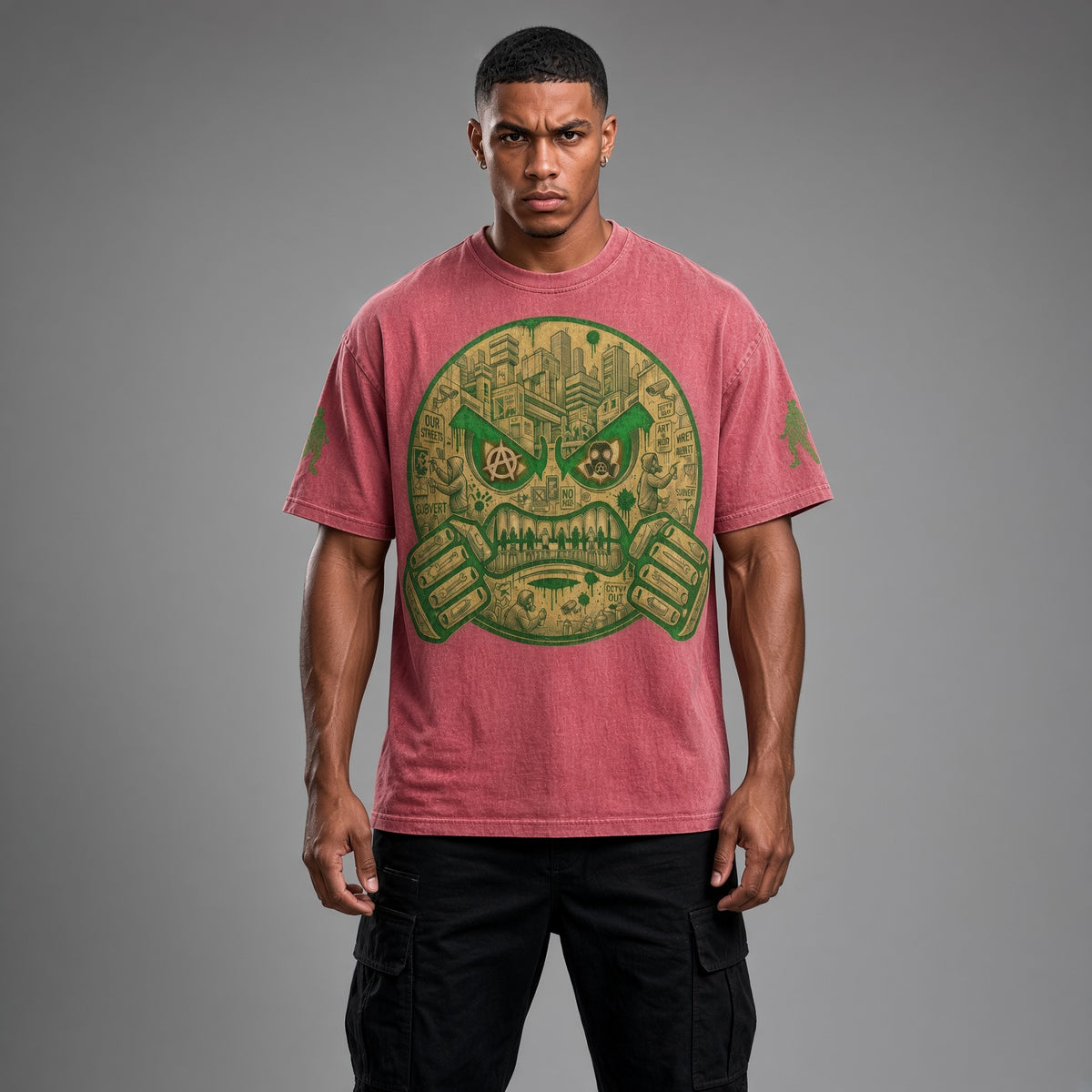t-shirt "Nosmile"snow wash effect pink